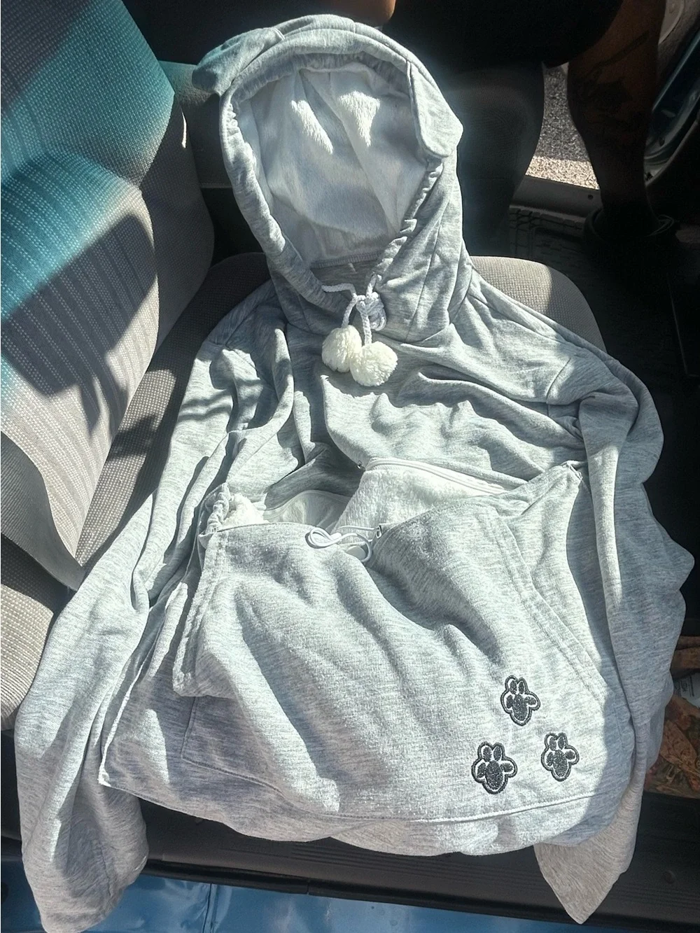 Cozy Grey Pet Hoodie with Paw Print Pocket